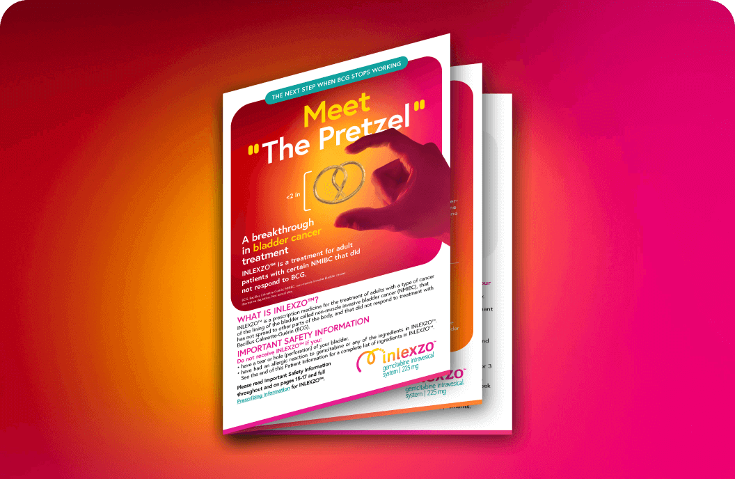 Patient brochure with headline "Meet 'The Pretzel'", with the pretzel shaped device visible on the front cover.