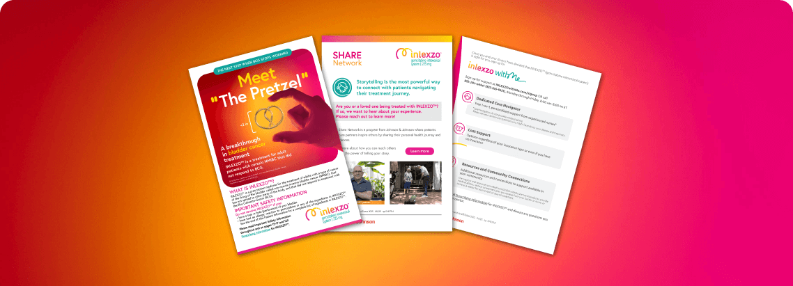 INLEXZO™ resource library displaying multiple brochures such as the patient brochure, treatment guide, and another.