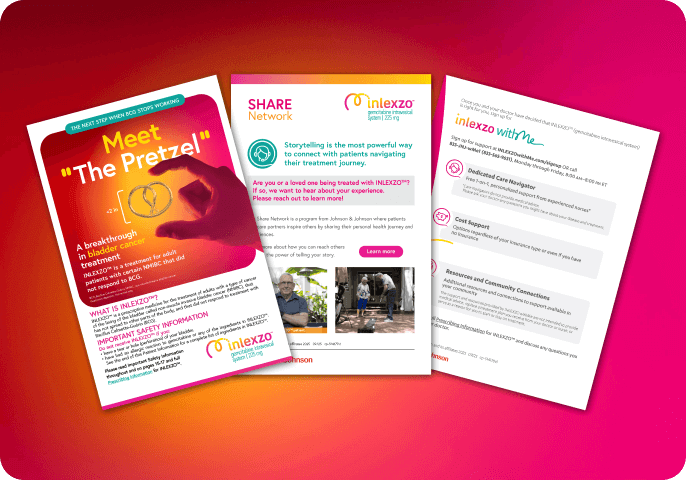 INLEXZO™ resource library displaying multiple brochures such as the patient brochure, treatment guide, and another.